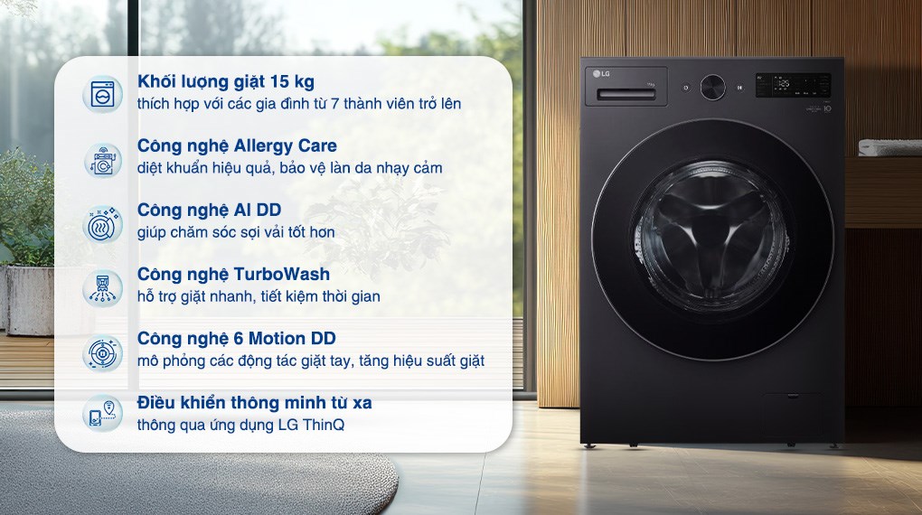 Máy giặt Lồng Ngang LG AI DD Inverter 15 kg F2515SNTG